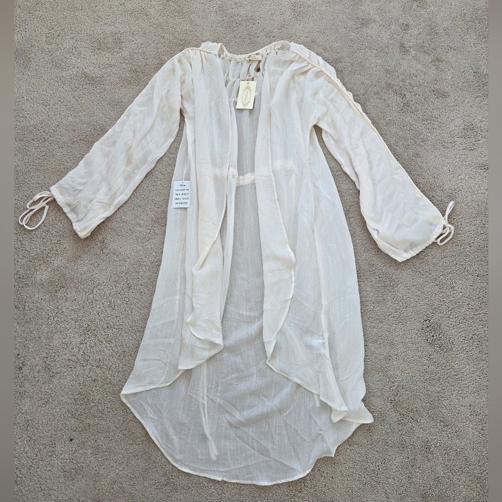 New With Tags! Joyfolie Cream Sheer Duster Cardigan Size Xs - Picture 2 of 6